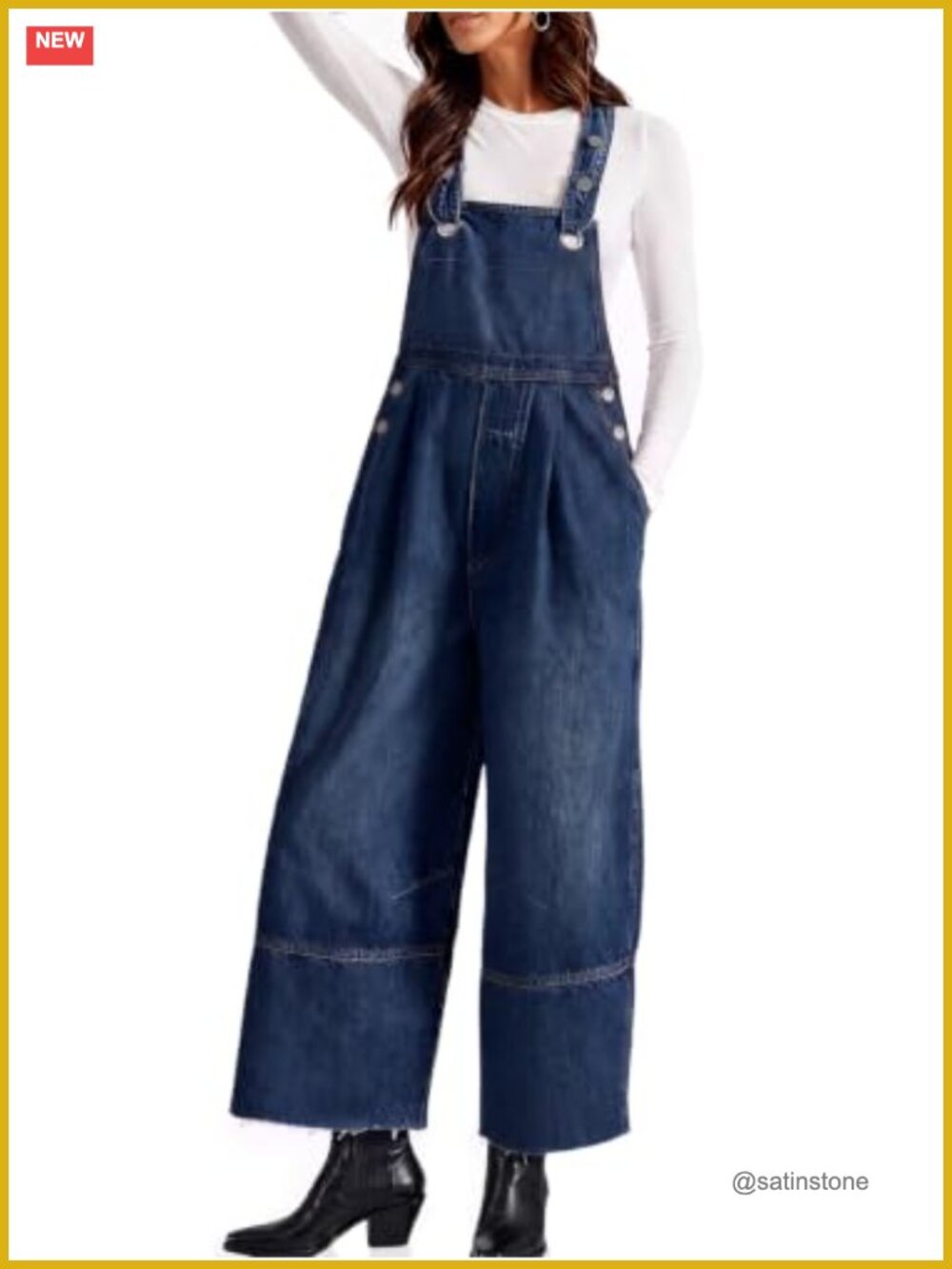 Womens Wide Leg Denim Overalls Adjustable Bib Jean Jumpsuit Loose Fit